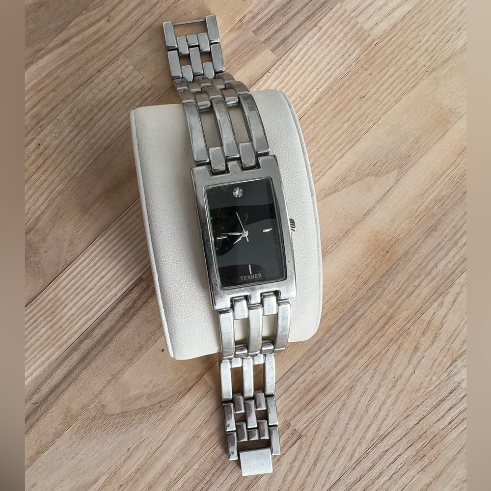 Bijoux Terner Ladies Watch Stainless Bracelet Black Dial with Diamond Marker